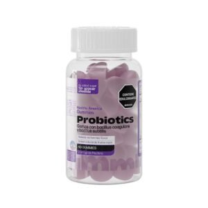 Probióticos en cápsulas con bacterias beneficiosas para la salud digestiva.
