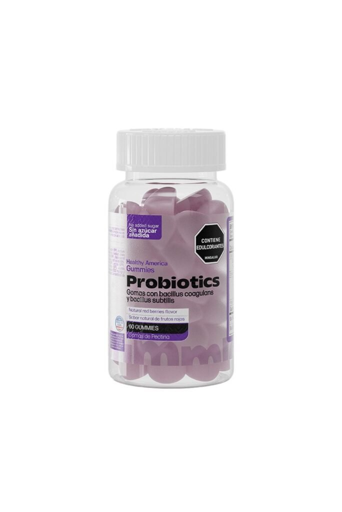 Probióticos en cápsulas con bacterias beneficiosas para la salud digestiva.