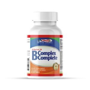Suplemento de vitamina B-Complex completo en cápsulas, 60 unidades.