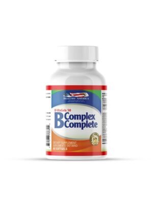 Suplemento de vitamina B-Complex completo en cápsulas, 60 unidades.