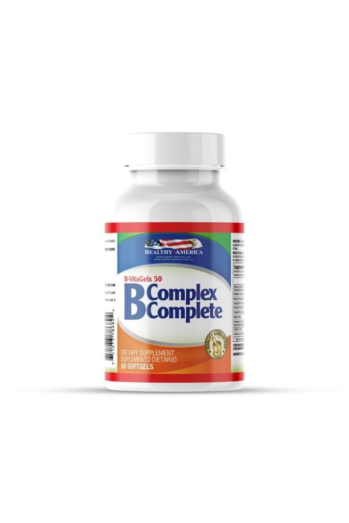 Suplemento de vitamina B-Complex completo en cápsulas, 60 unidades.