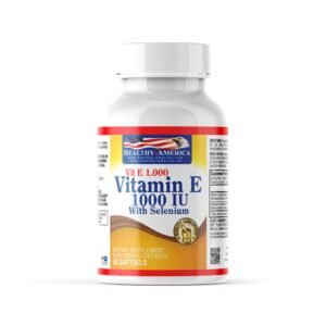 Suplemento de Vitamina E 1000 IU con Selenio en cápsulas, ideal para fortalecer el sistema inmunológ.
