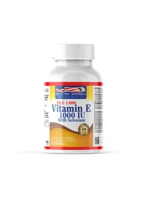 Suplemento de Vitamina E 1000 IU con Selenio en cápsulas, ideal para fortalecer el sistema inmunológ.