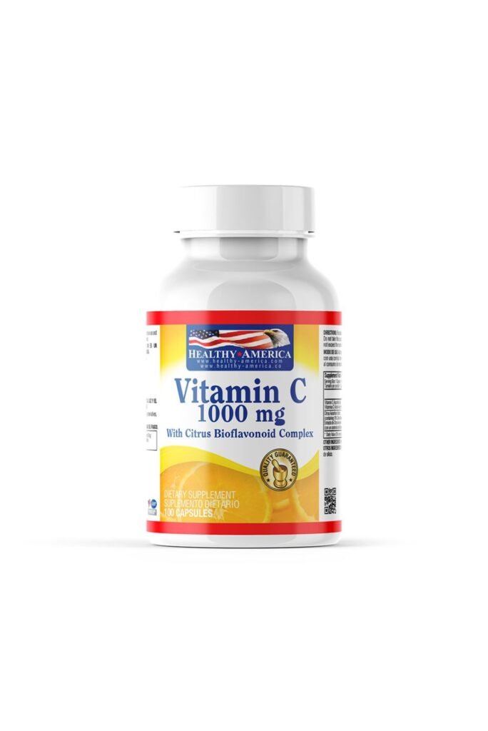 Vitamina C 1000 mg en cápsulas para fortalecer el sistema inmunológico y mejorar la salud.