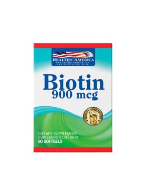 Biotina 900 mcg en cápsulas para fortalecer cabello y uñas.