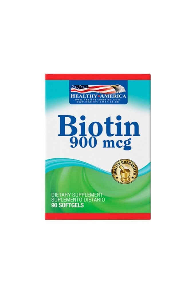 Biotina 900 mcg en cápsulas para fortalecer cabello y uñas.