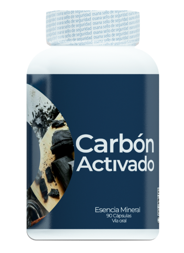 Capsulas de carbón activado en envase para detox y limpieza interna.
