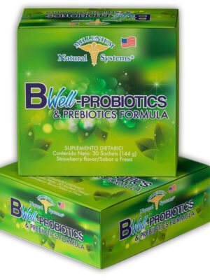 Probiótico Well-Plus para equilibrio digestivo y bienestar.