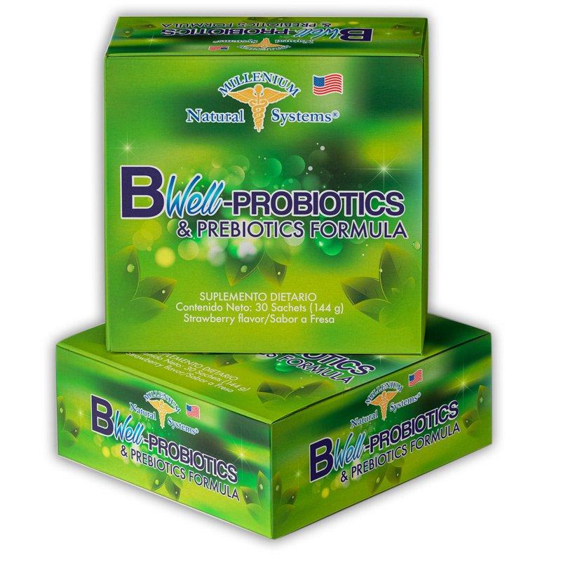 Probiótico Well-Plus para equilibrio digestivo y bienestar.