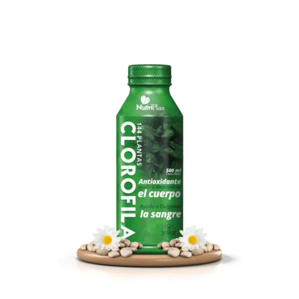 Botella de clorofila en jarabe de 500ml para detox y antioxidantes.