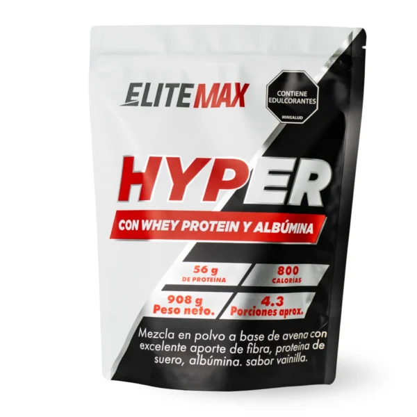 Proteína Hyper Whey con albumina y whey, 2lb, ideal para recuperación muscular y aumento de masa.