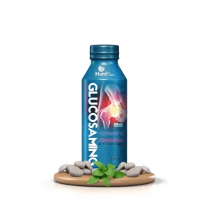 Botella de Glucosaming Jarabe 500ml con ingredientes naturales para articulaciones.