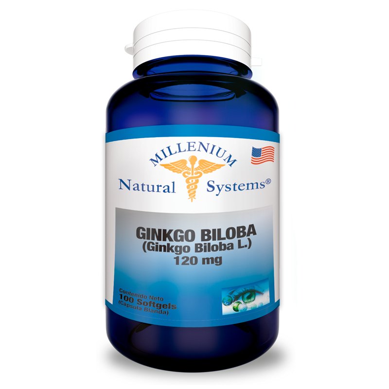 Suplemento de Ginkgo Biloba 120 mg en cápsulas blandas, 100 unidades.