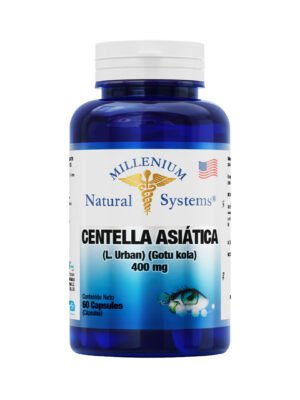 Cápsulas de Centella Asiática 400 mg para salud natural y bienestar.