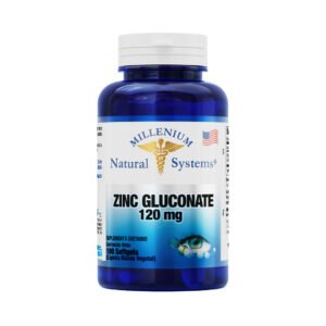 Suplemento de zinc gluconato y omega 3 en cápsulas blandas vegetales.